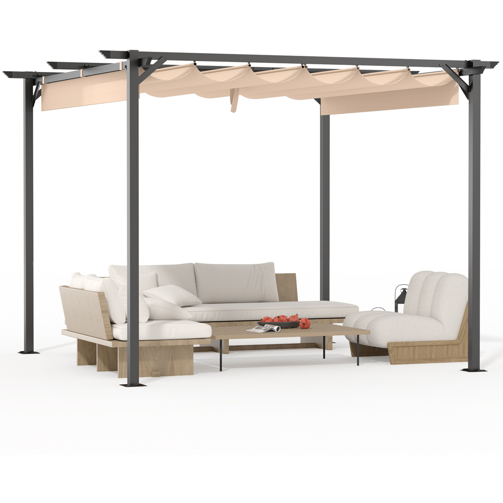 Rattrix 2.4 x 2.4m Cream Pergola with Retractable Canopy Image 2
