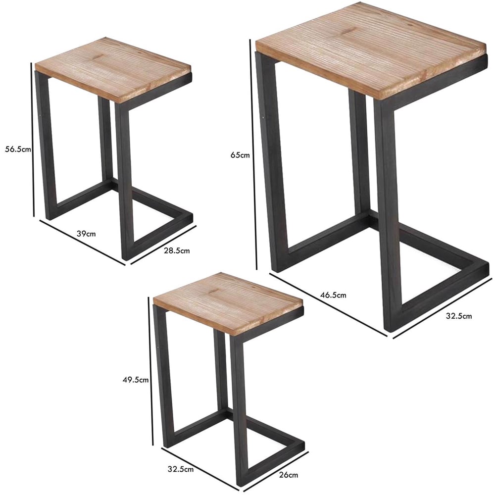 FWStyle Oak Effect and Blue Metal Nest of Table Set of 3 Image 6