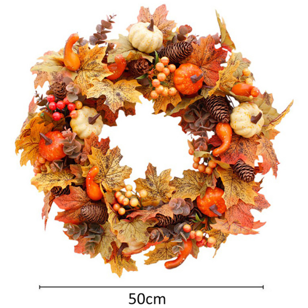 Living and Home Wreath with Maple Leaves Pumpkins Berries and Pinecones 50cm Image 9
