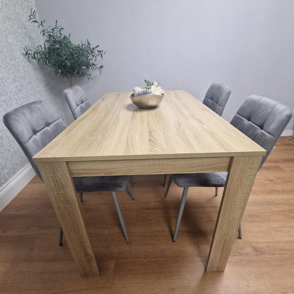Portland 4 Seater Square Velvet Dining Set Oak Effect and Grey Image 2