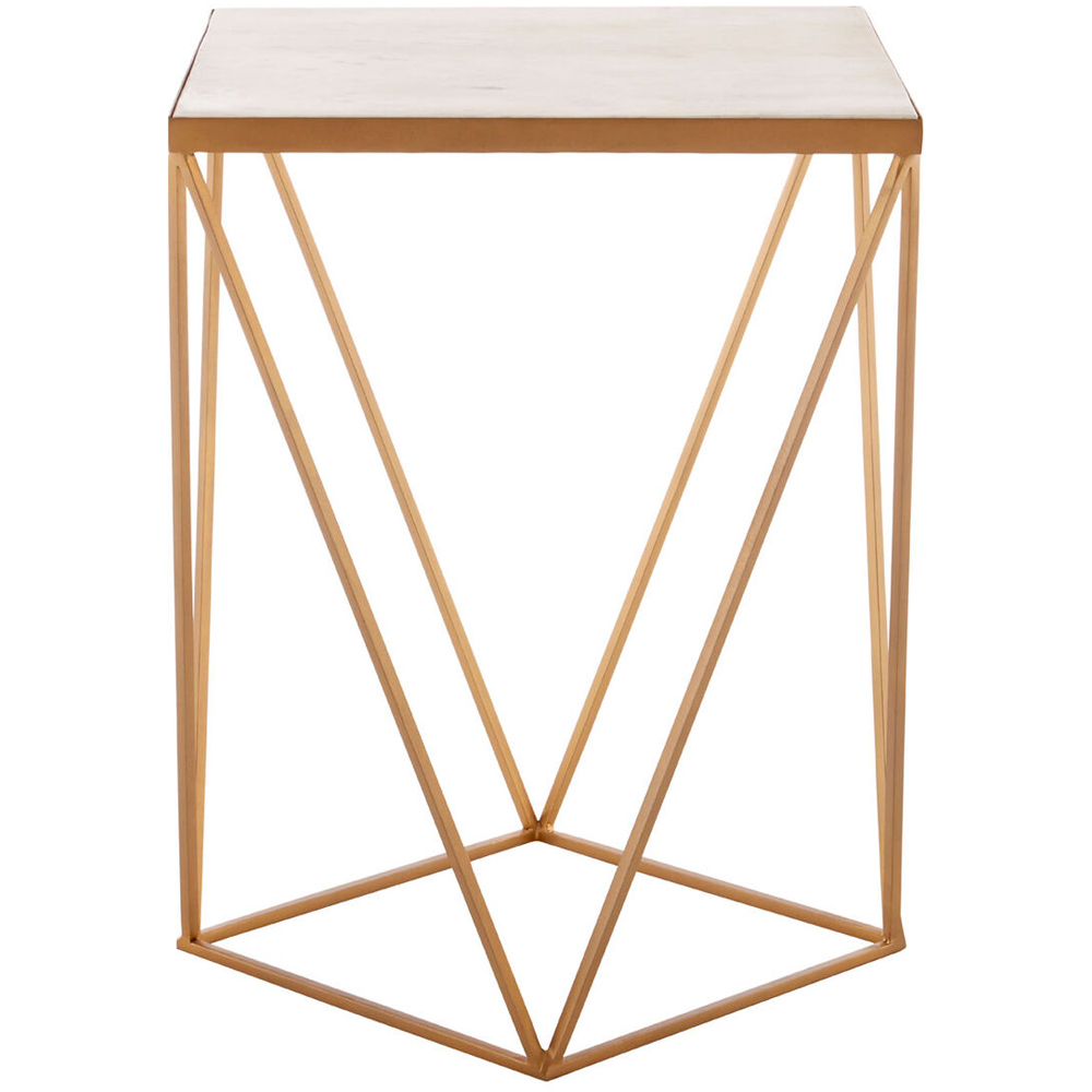 Premier Housewares Shalimar Gold Finish Geometric Square Side Table with Marble Top Image 3