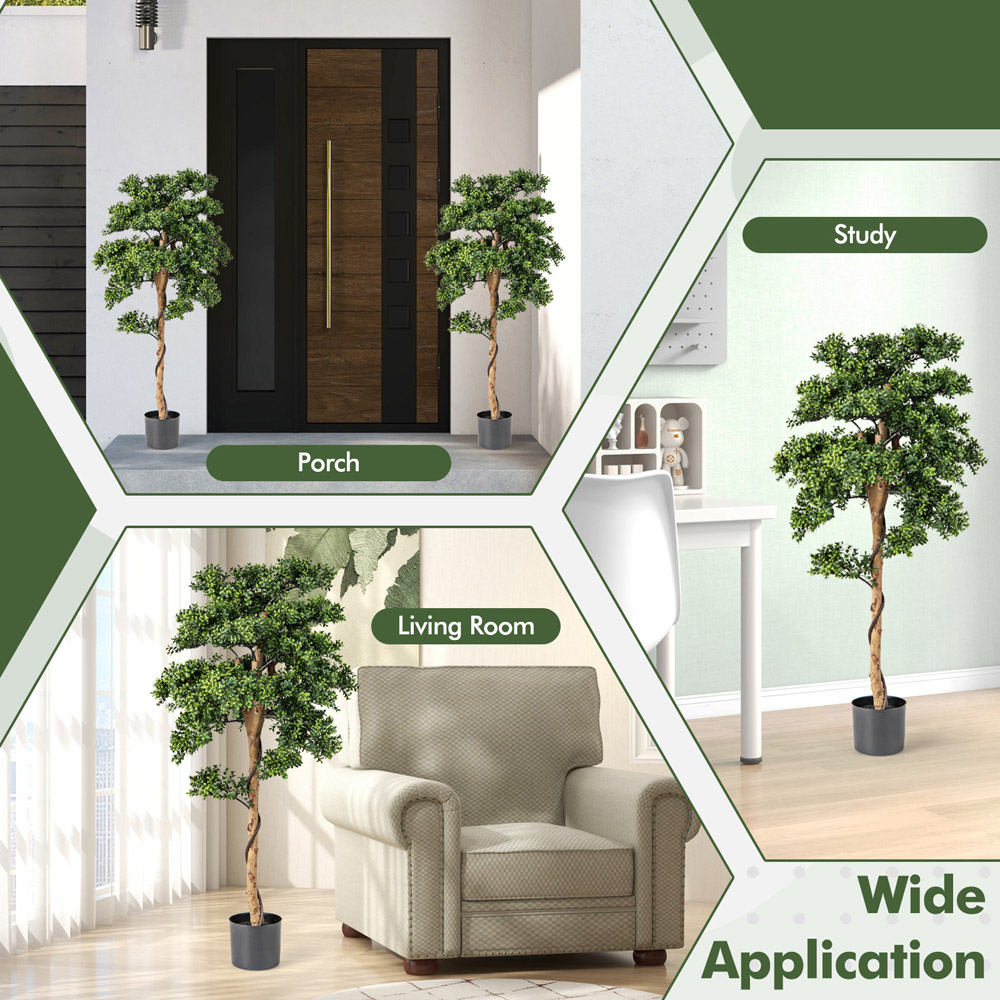 Costway Green Artificial Boxwood Topiary Tree Potted Plants 2 Pack Image 6