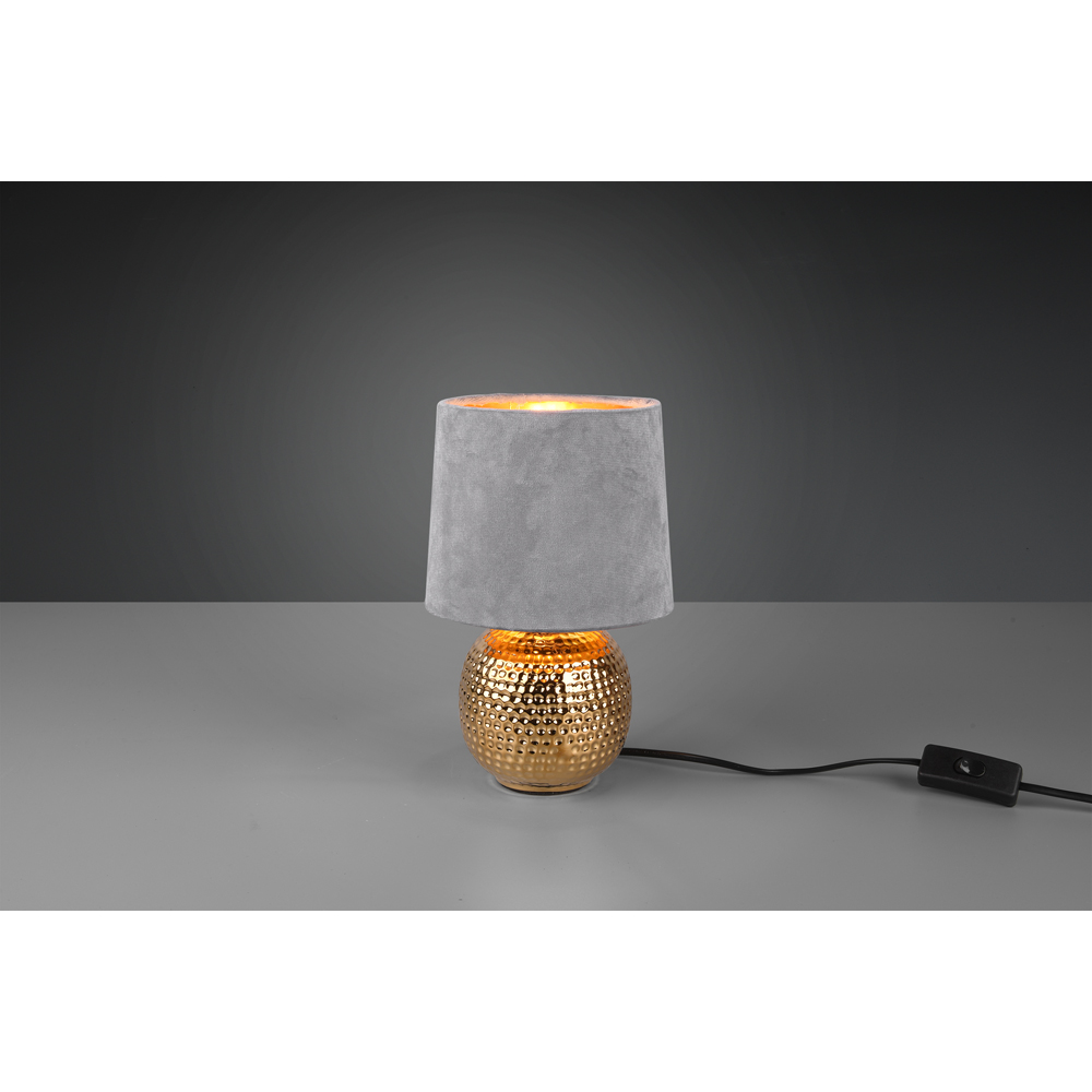 TRIO Sophia Gold Ceramic Table Lamp with Grey Velvet Shade Image 2