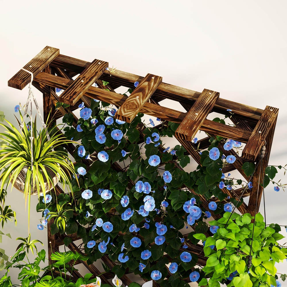 Outsunny Carbonised Wooden Planter with Trellis Image 3