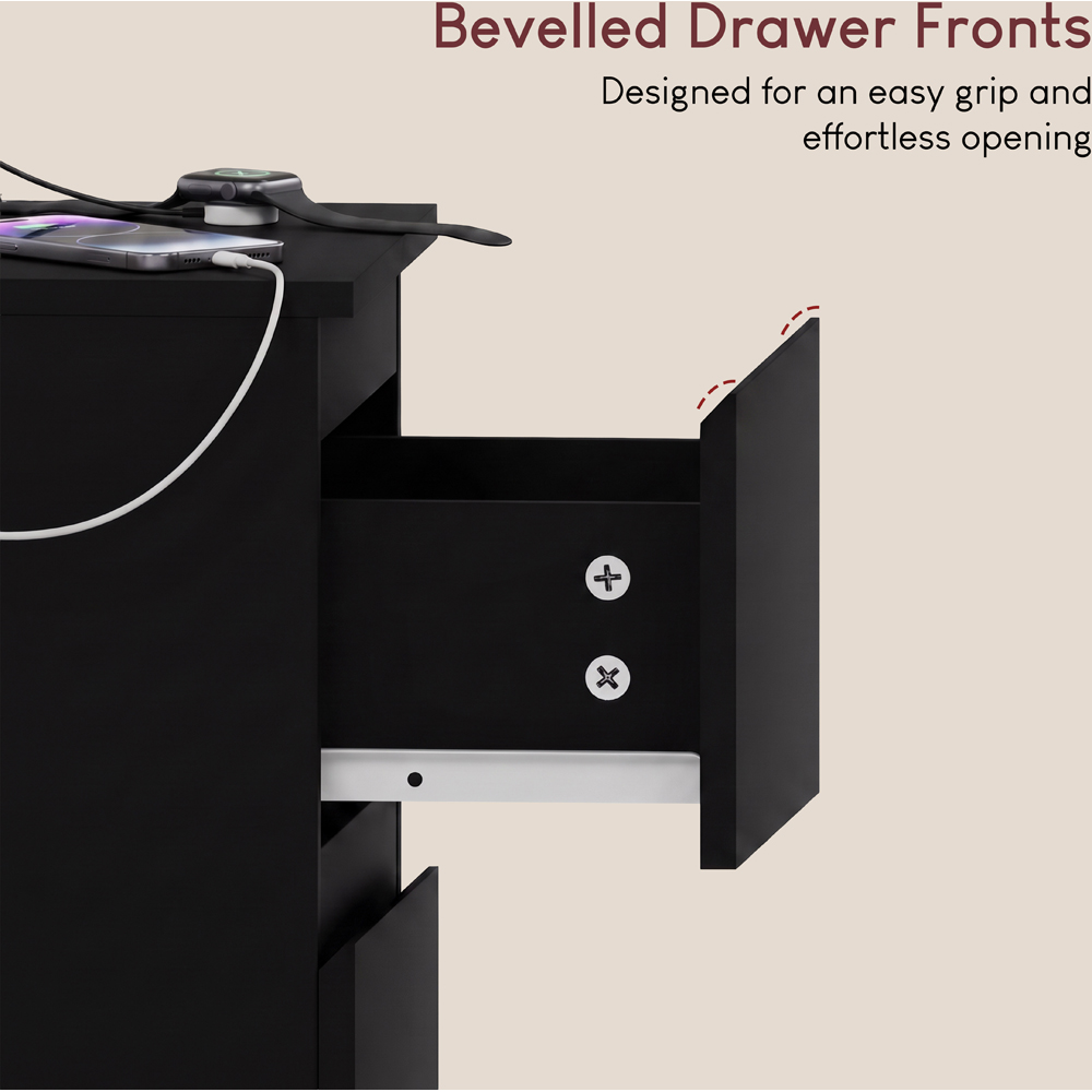 VIDA DESIGNS Denver 2 Drawer Black Bedside Chest with Power Outlet Set of 2 Image 7