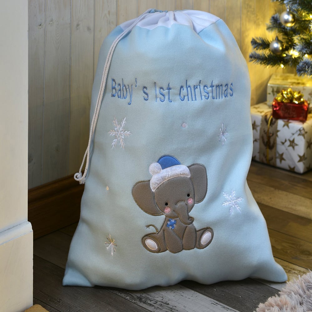 Single Baby's 1st Christmas Elephant Present Sack in Assorted styles Image 4