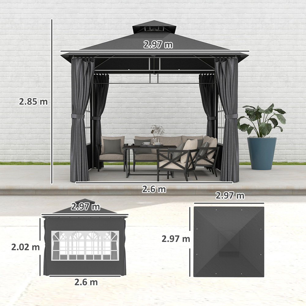 Outsunny 3 x 3m 2 Tier Dark Grey Canopy Garden Gazebo Image 9
