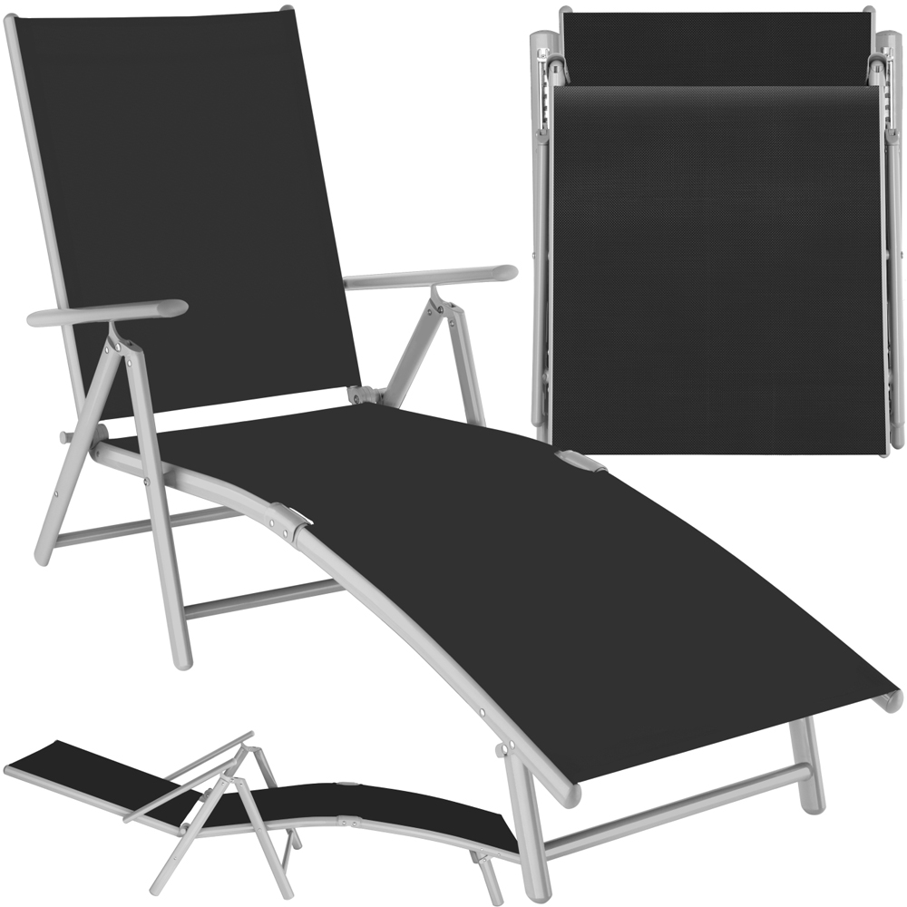 tectake Marisol Black and Silver Foldable and 7 Step Adjustable Sun Lounger Image 2