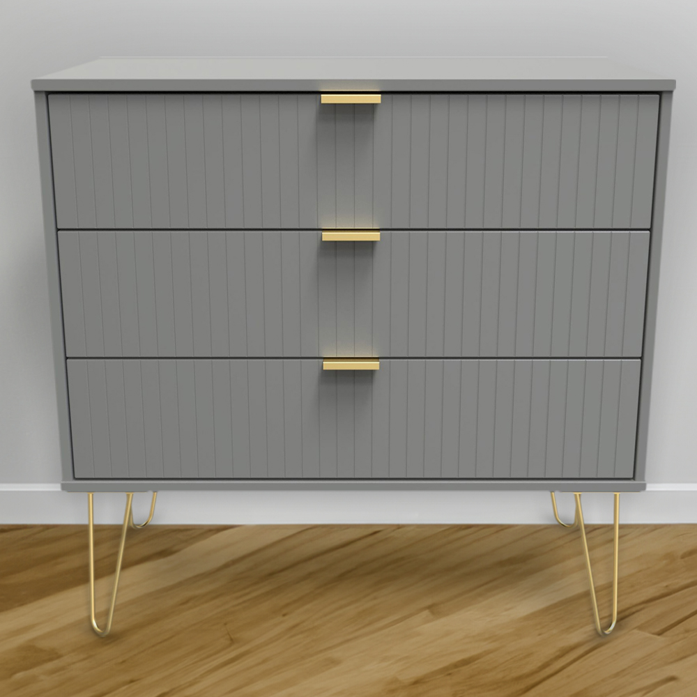 Crowndale 3 Drawer Dusk Grey Wide Chest of Drawers Ready Assembled Image 1