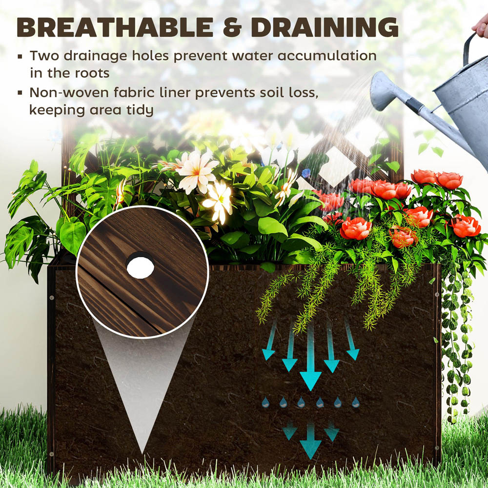 Outsunny Carbonised Wooden Planter with Trellis Image 7