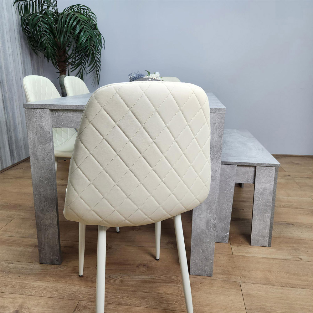 Portland 6 Seater Dining Set Stone Grey Effect and Cream Image 5