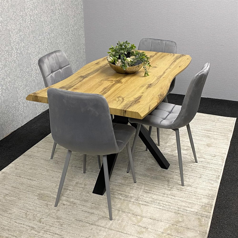 Kosy Koala 4 Seater Velvet Wooden Rectangle Dining Set Grey Image 5