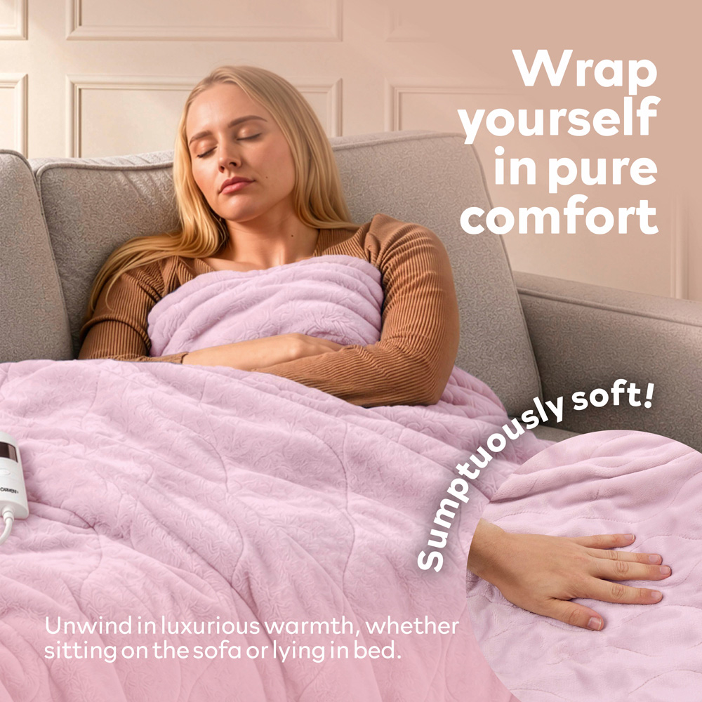 Carmen Pink Fleece Electric Heated Throw Over Blanket 160 x 130cm Image 3