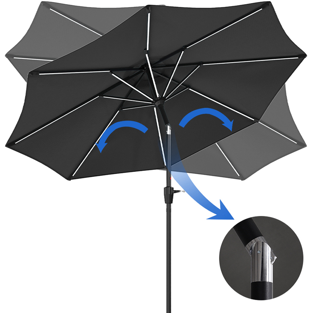 Living and Home Dark Grey Solar LED Crank and Tilt Parasol with Fillable Base 3m Image 6