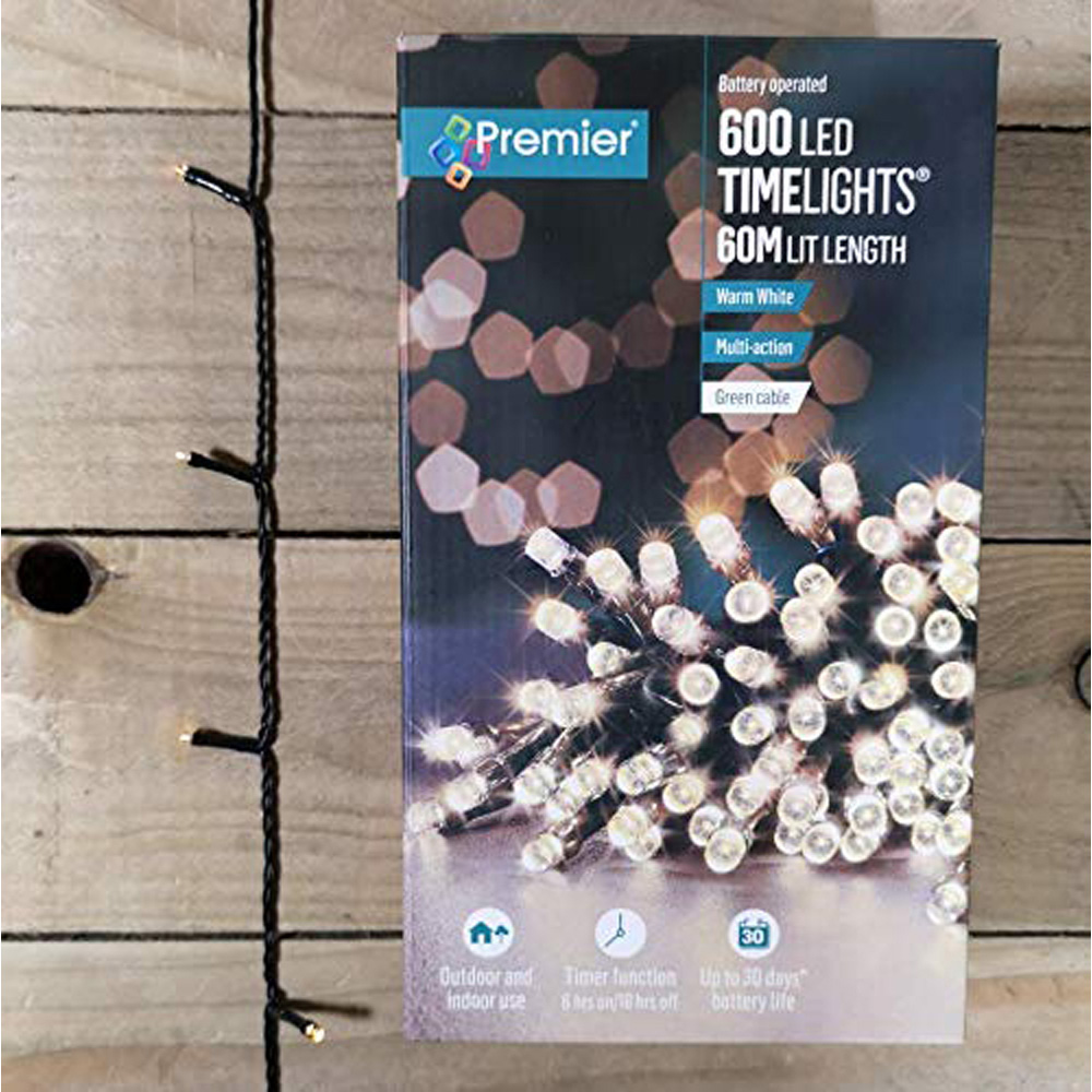 Premier TimeLights 600 Warm White LED Multi-Function Green Cable String Light 60m Image 9