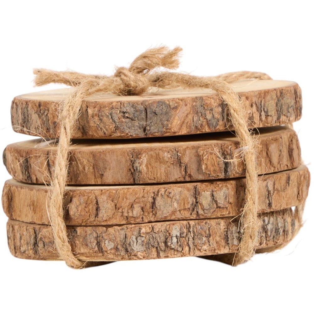Set of 4 Wooden Coasters Natural Image 3