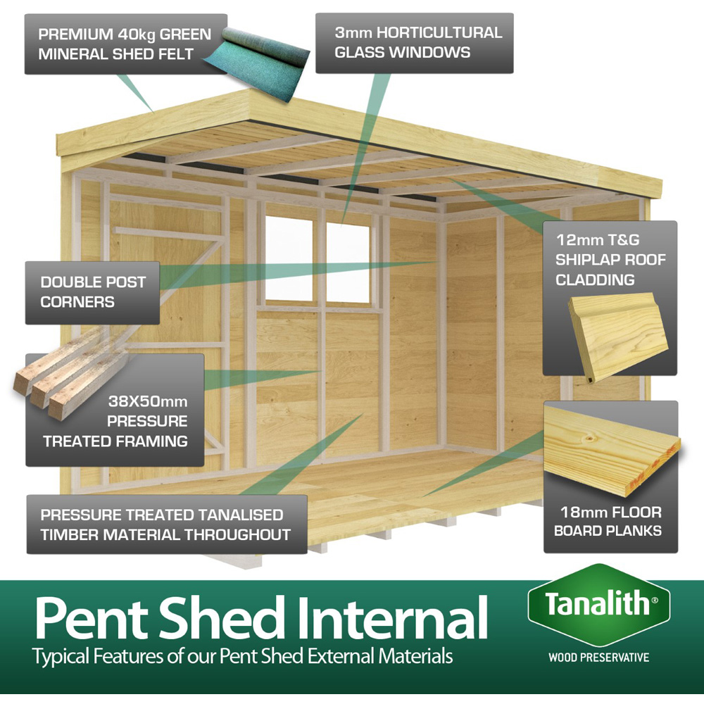 DIY Sheds 10 x 6ft Tongue and Groove Timber Pent Garden Shed Image 5