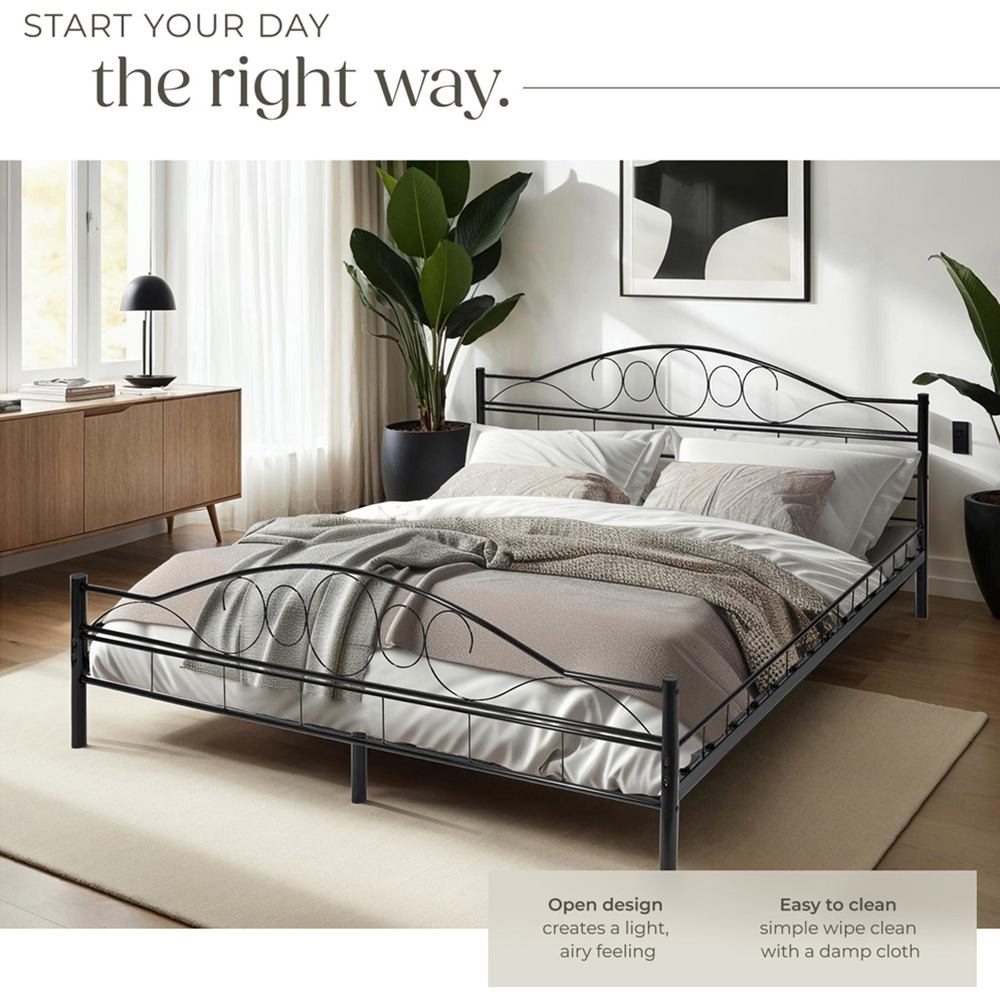 tectake King Size Black Metal Bed Frame with Slatted Base Image 5