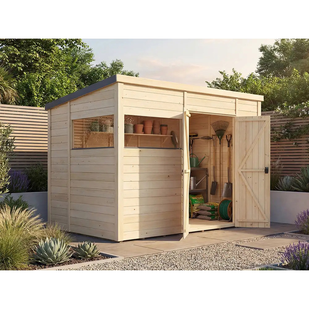 Dunster House Overlord 10 x 6ft Modular Brown Pent Garden Shed Image 2