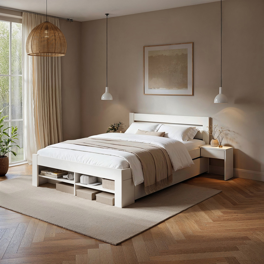 Noomi Pradis King Size White Wooden Storage Bed Image 3