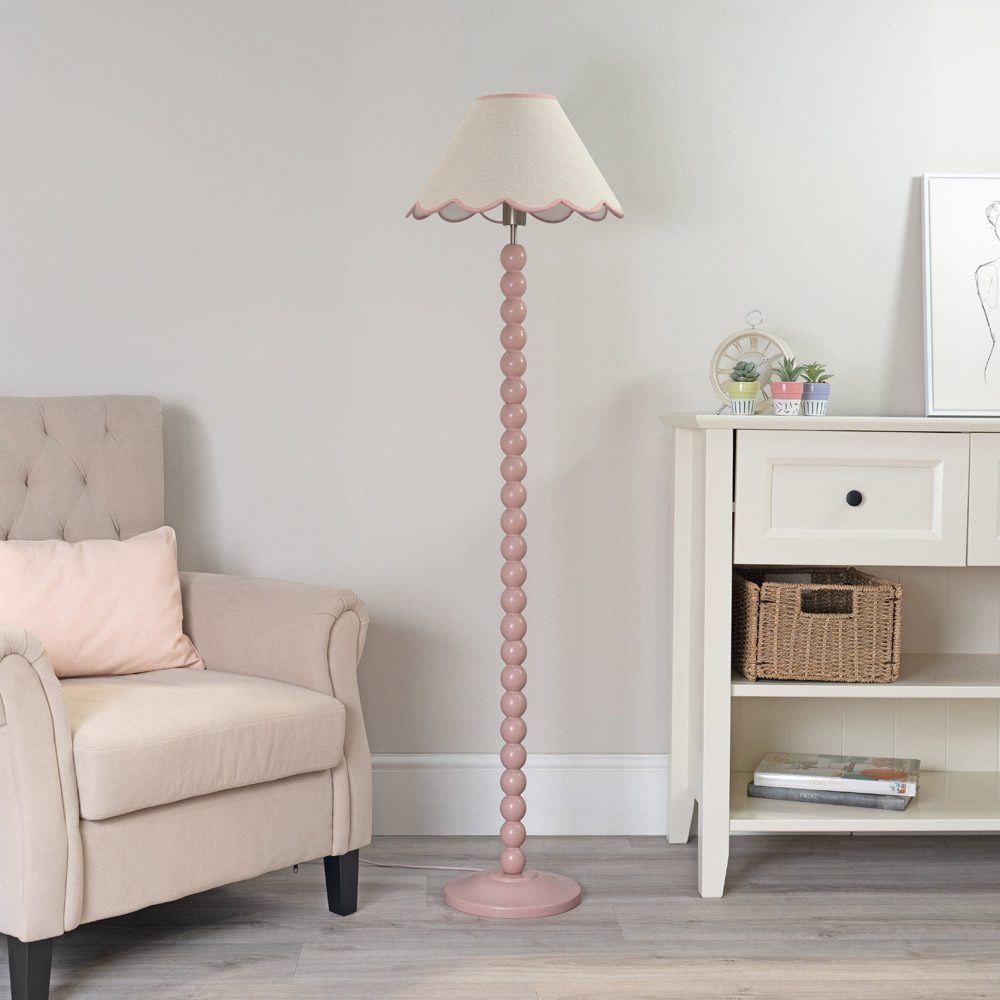 ValueLights Bobbins Pink Scallop Shade Rose Pink LED Floor Lamp Image 5