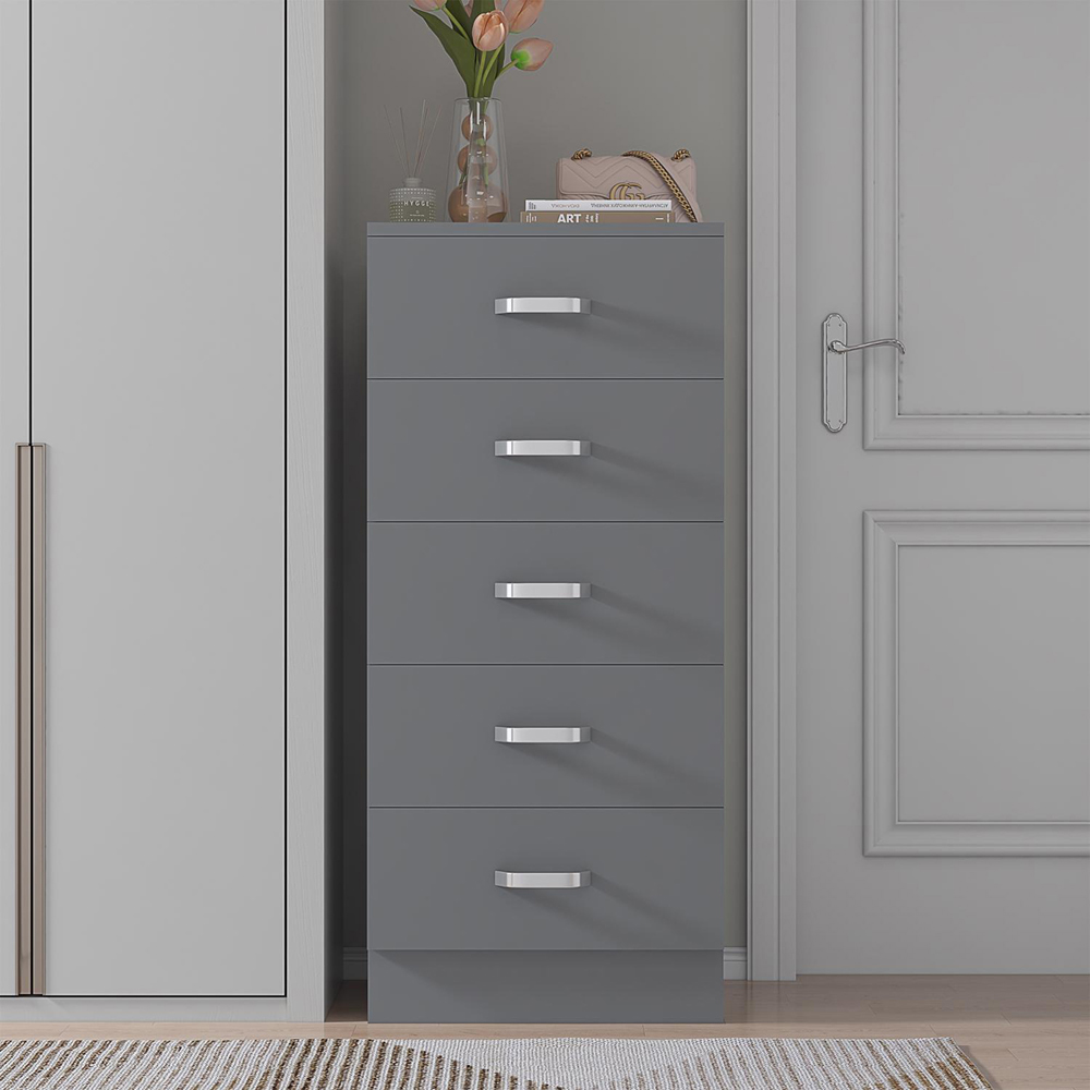 FWStyle Tunis Matt Grey 5 Drawer Slim Chest Image 5