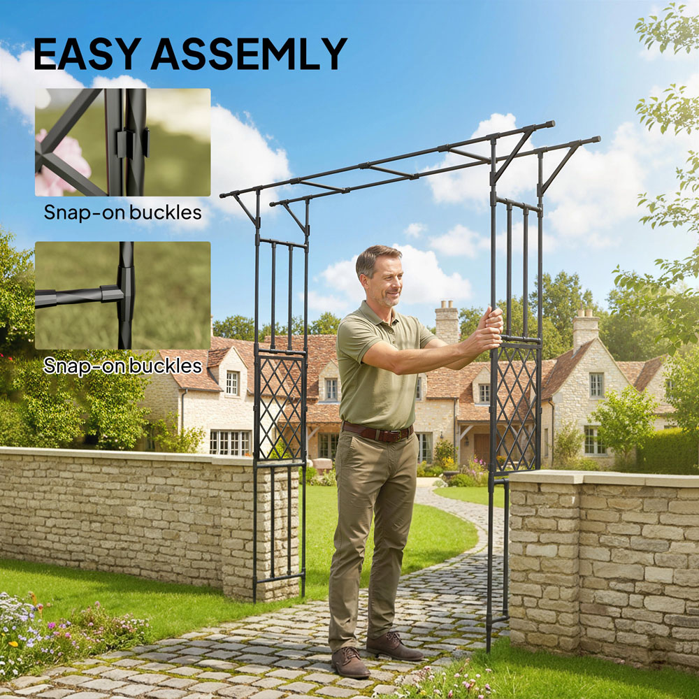 Outsunny 5.9 x 1.3ft Black Garden Arch with Trellis Image 6