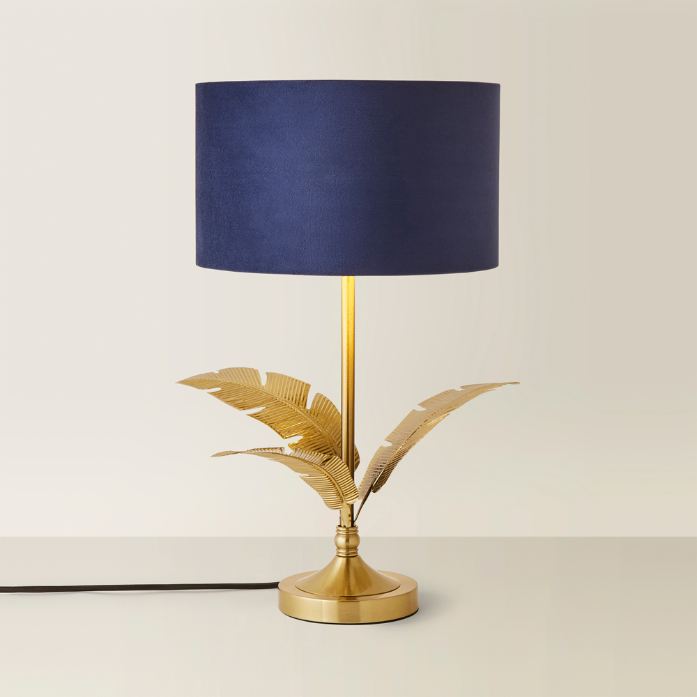 ValueLights Christina Navy Velvet and Gold Palm Leaf Table Lamp with Bulb Image 5
