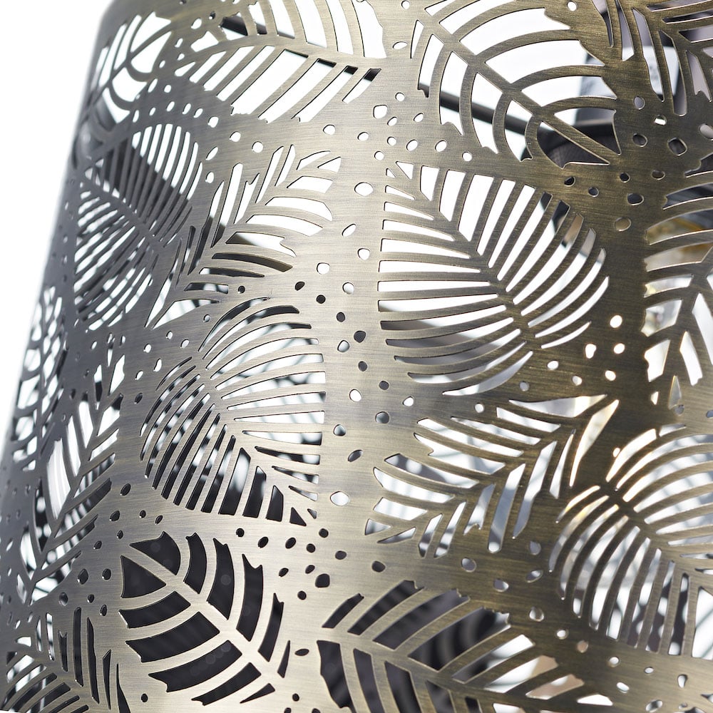 Happy Homewares Antique Brass Metal Pendant Shade with Fern Leaf Decoration Image 5