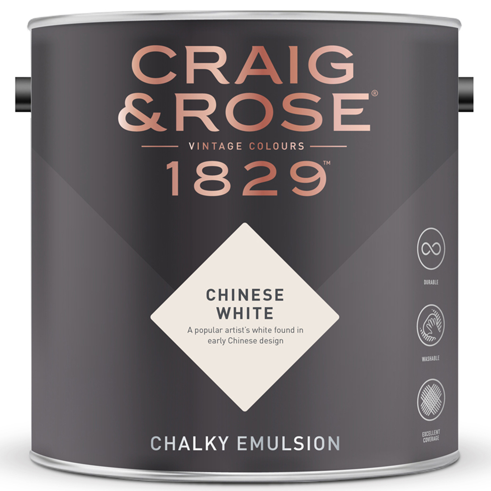 Craig & Rose Walls and Ceilings Chinese White Chalky Emulsion Paint 5L Image 2