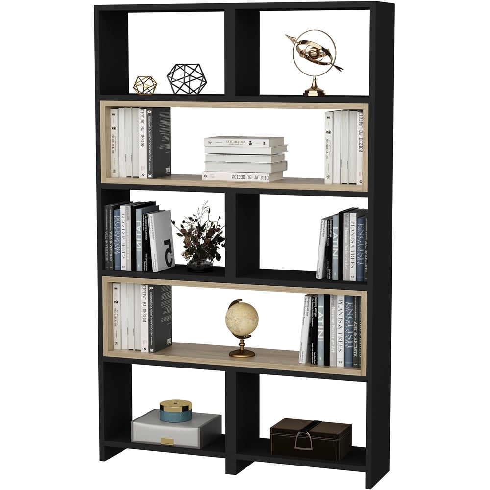 Decorotika Poyraz 8 Shelf Black Oud Oak Bookcase Image 3