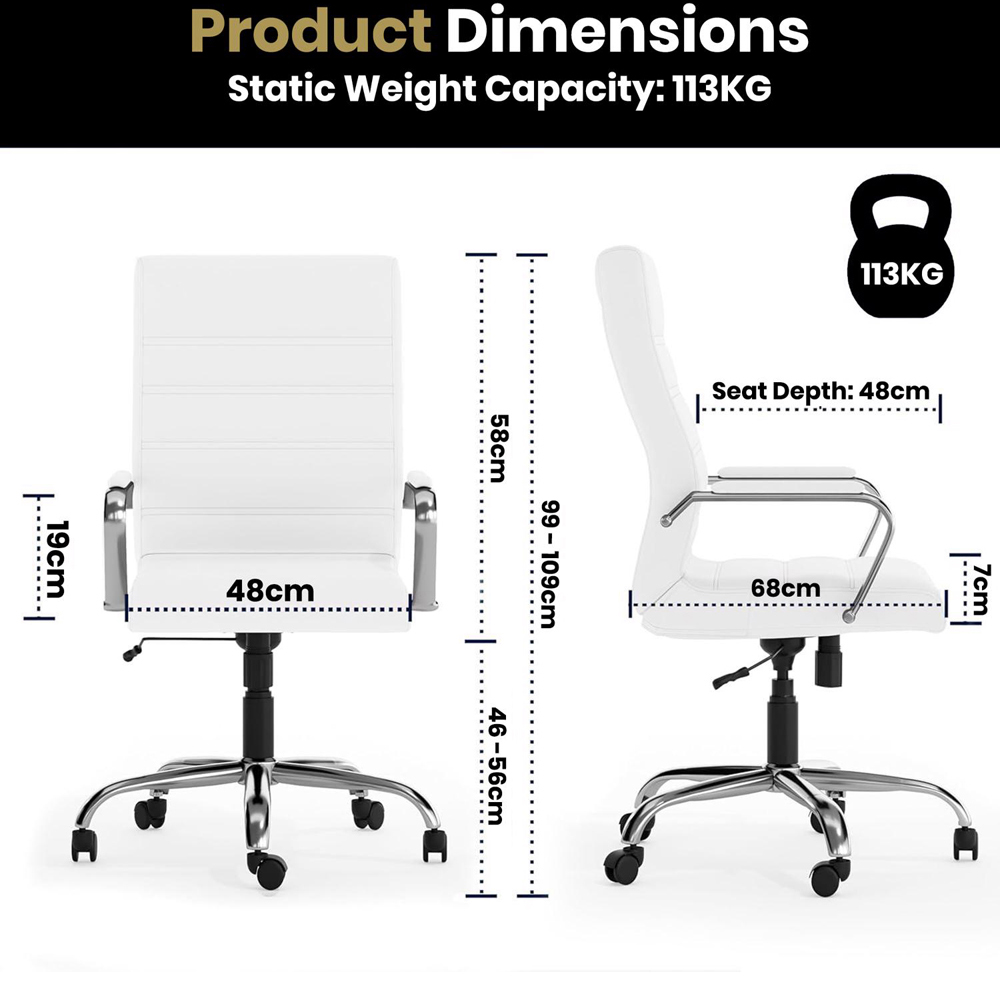 FWStyle White and Chrome Gold Designer Office Chair Image 6