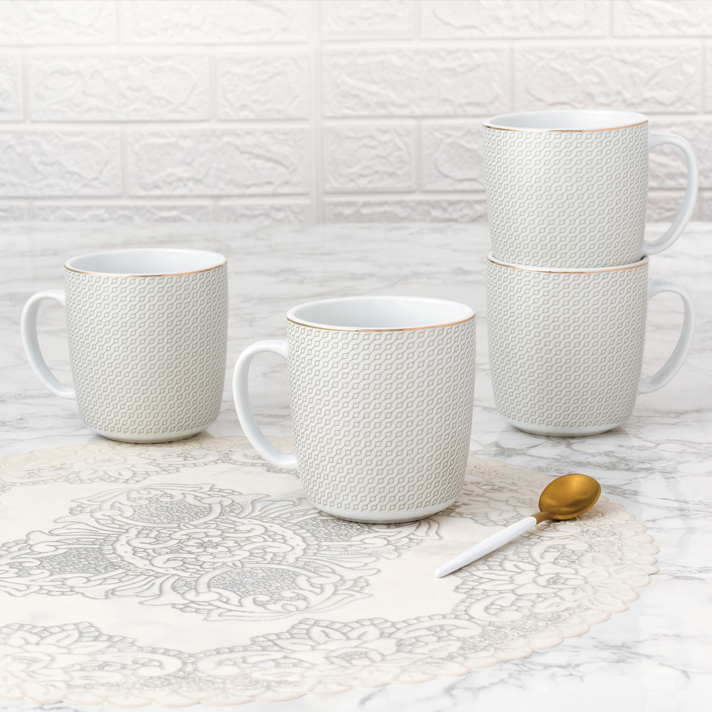 Waterside Premium Diamond and Gold Porcelain Mug Set with Goldline 4 Pack Image 2