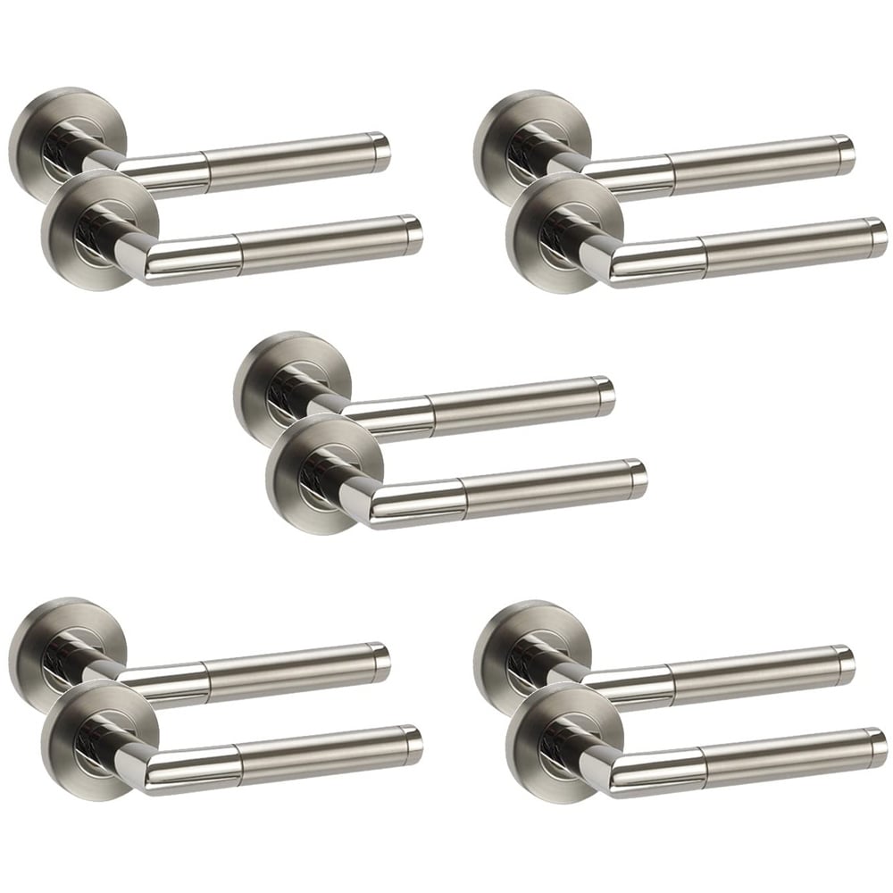 Golden Grace Round Rose in Duo Chrome Finish Mitred Door Handle Set 5 Pack Image 1