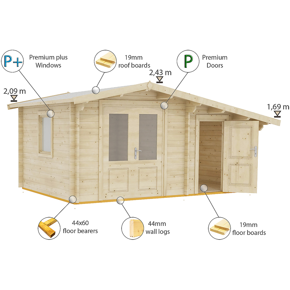 Shire Deko 16 x 10ft Single and Double Door Log Cabin Image 5