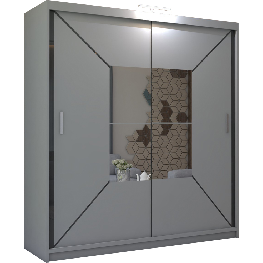 M N Furniture Nicle 2 Door Grey Mirrored Sliding Wardrobe 203cm Image 2