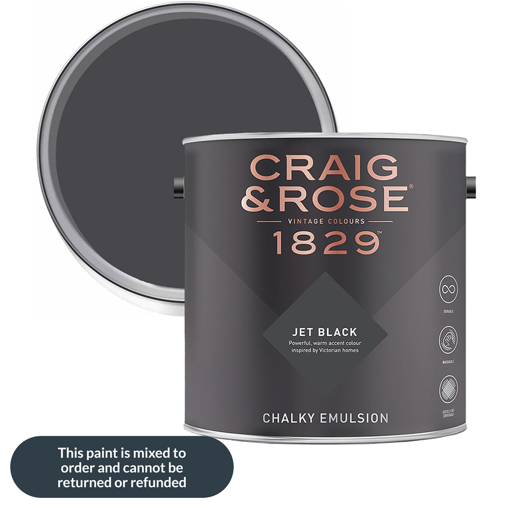 Craig & Rose 1829 Vintage Walls and Ceilings Jet Black Chalky Matt Emulsion Paint 2.5L Image 1