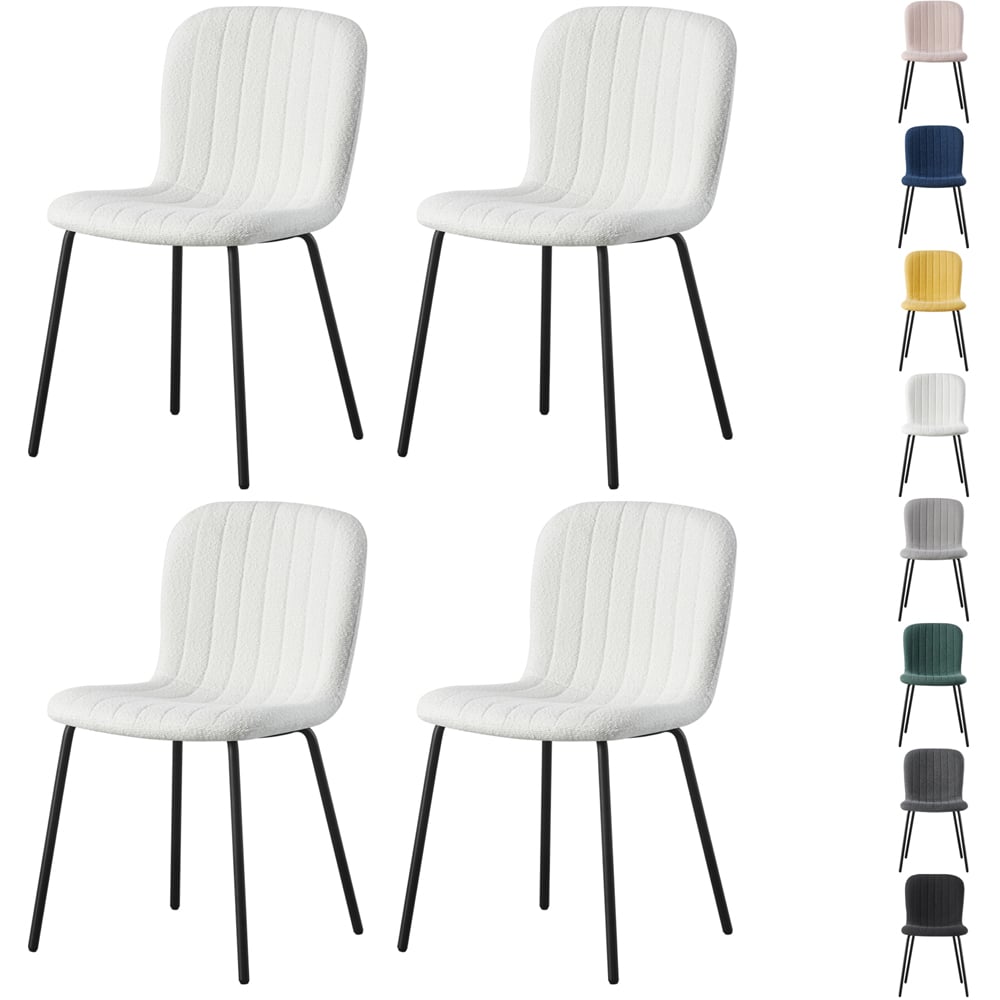 Bella Set of 4 White Teddy Faux Fur Stitched Design Dining Chairs Image 7