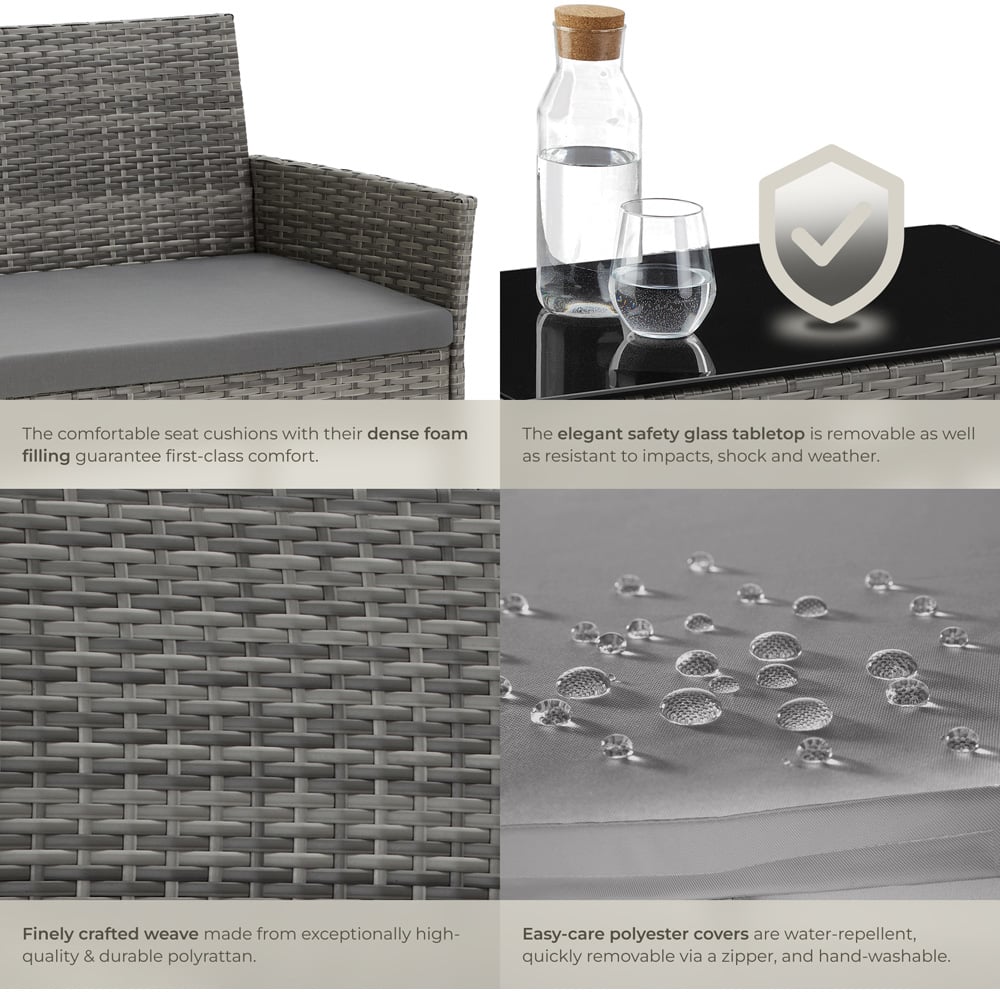 tectake Palese 4 Seater Grey Rattan Garden Sofa Set Image 6