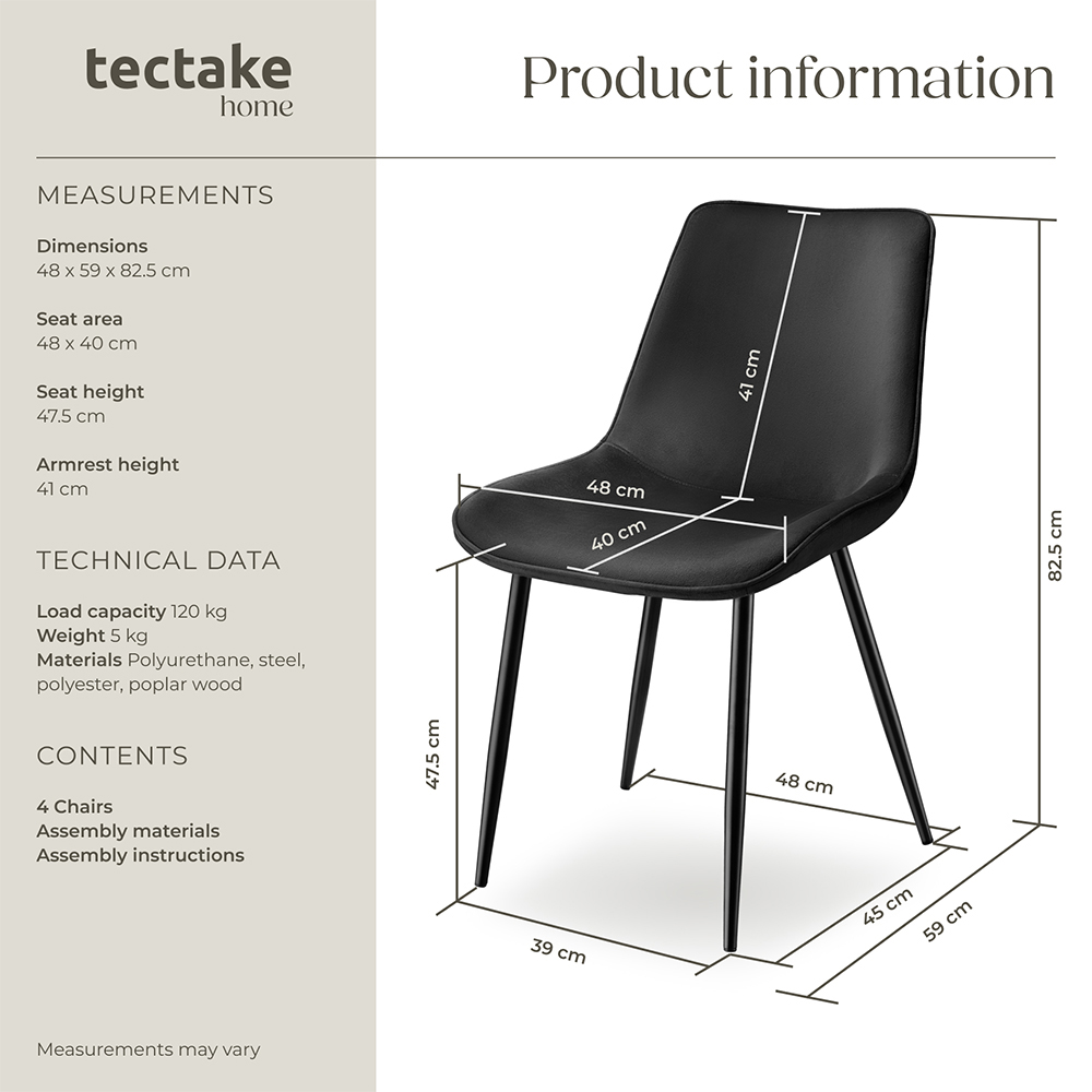 tectake Monroe Set of 4 Black Dining Chair Image 9