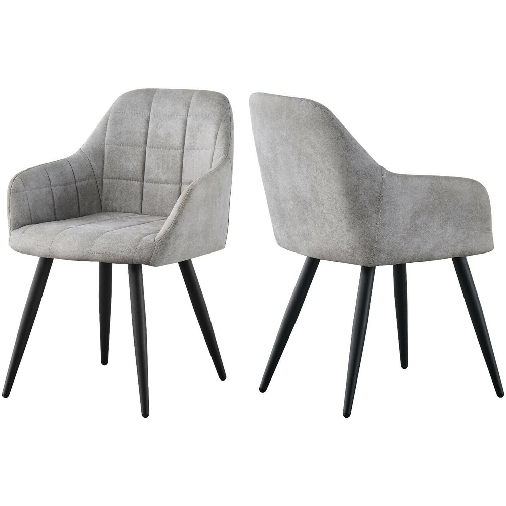 Adrian Set of 2 Light Grey Suede Faux Leather Dining Chairs Image 4