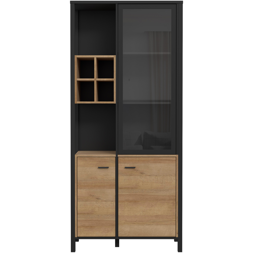 Florence High Rock 4 Door Matt Black and Riviera Oak Display Cabinet Image 3