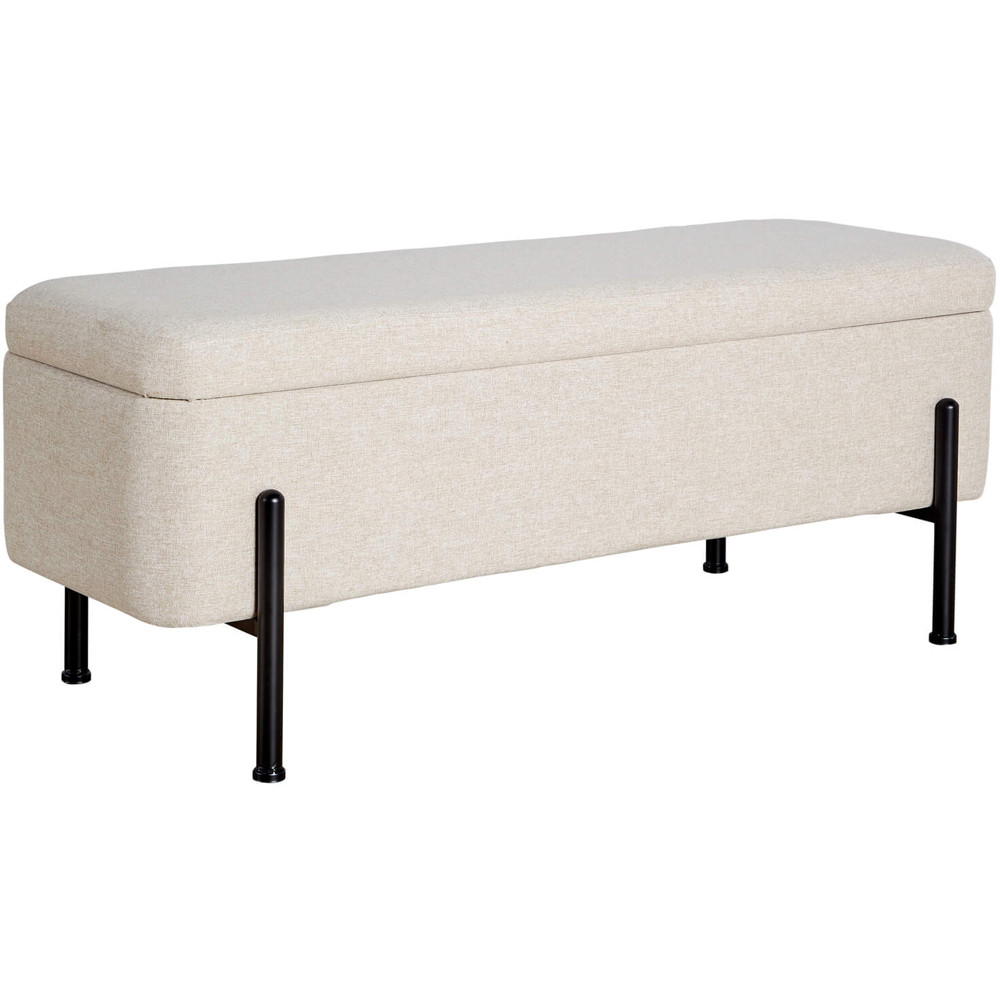 Home Source Oasis Off White Linen Storage Ottoman with Metal Legs Image 2