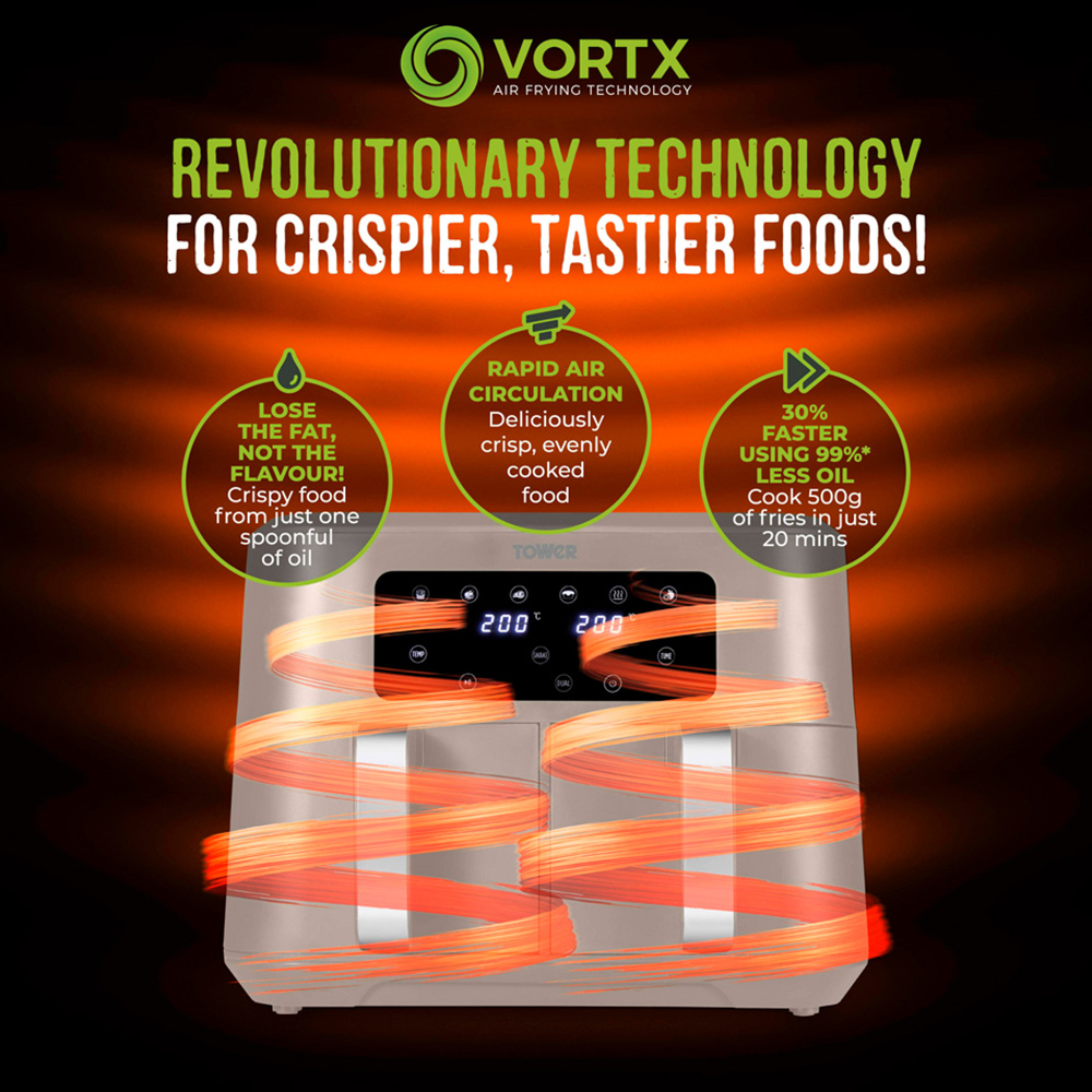 Tower Vortx T17137MSH Latte Dual Basket Chrome Trim Digital Air Fryer 8.5L Image 6