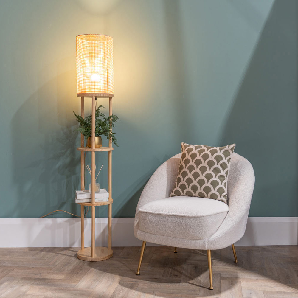 ValueLights Elsa Wooden 3 Shelf LED Floor Lamp Image 2