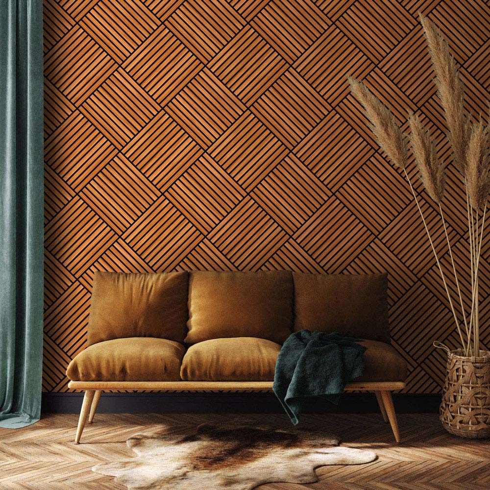 Hoopla Walls Teak Large Diamond Slat Wallpaper Image 2