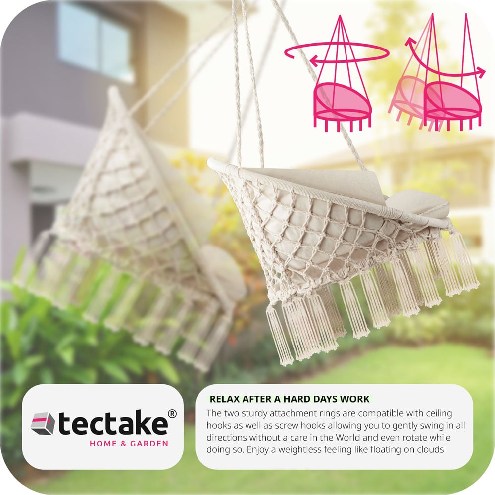 tectake Grazia Beige Swing Chair with Seat and Back Cushion Image 3