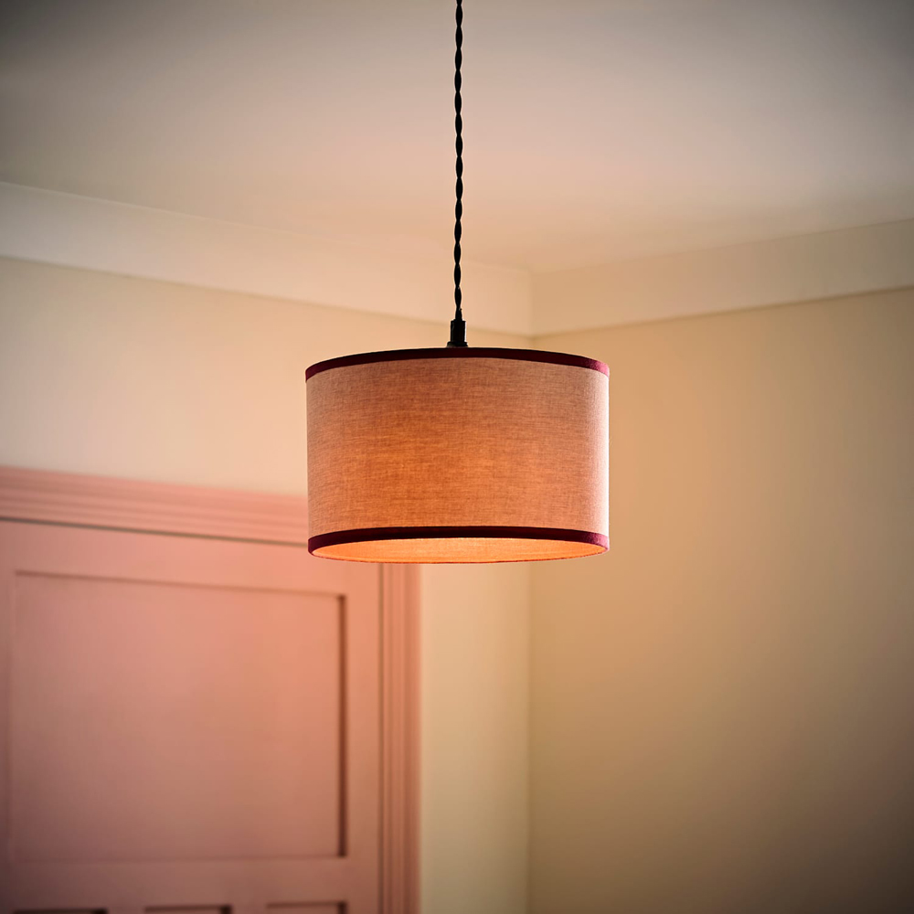 ValueLights Kiara Natural Linen Small Lamp Shade with Pink Trim Inner 25cm Image 2