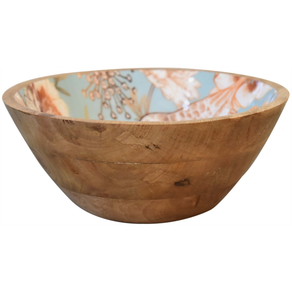 Artisan Furniture Beige Solid Wood Floral Bird Bowl 2 Pack Image 5