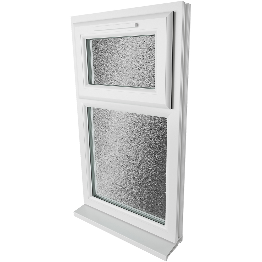 Crystal uPVC Double Glazed Window Top Hung Over Fixed Light White Obscure Glass 1190x1115mm Image 9